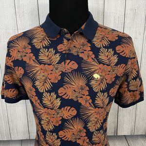 Buffalo David Bitton Men Medium Midnight Blue Floral Short Sleeve Polo Shirt NWT